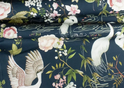 Tkanina bawełniana z botanicznym wzorem J&V F7332 Lac de Venus Grande Corniche