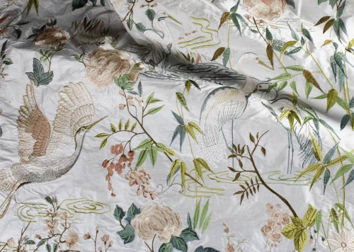 Tkanina jedwabna z haftowanym wzorem J&V F7333 Lac de Venus Grande Corniche