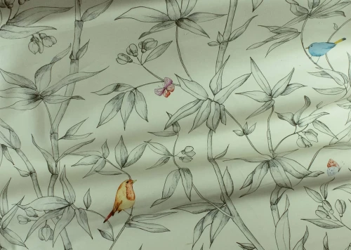 Tkanina welurowa z botanicznym wzorem J&V F7352 Bambou Grande Corniche