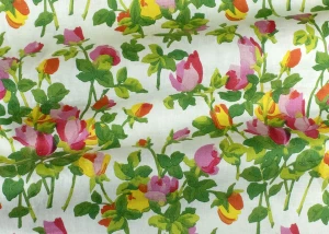 Tkanina lniana ze wzorem kwiatów J&V F7370 Roseraie Grande Corniche