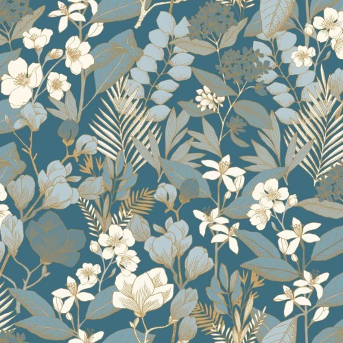 Tapeta kwiaty i liście Caselio BLS 102656162 Lovely Field Blue Shades