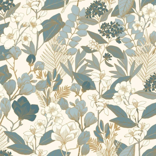 Tapeta kwiaty i liście Caselio BLS 102656260 Lovely Field Blue Shades