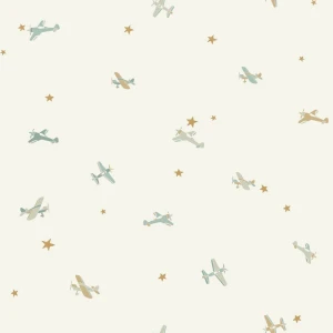 Tapeta samoloty i gwiazdki Caselio HKC 107620621 Funny Planes Happy Kids Club