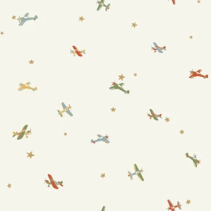 Tapeta samoloty i gwiazdki Caselio HKC 107620842 Funny Planes Happy Kids Club