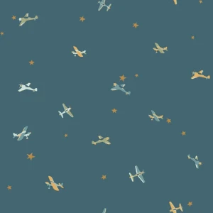 Tapeta samoloty i gwiazdki Caselio HKC 107626234 Funny Planes Happy Kids Club  – tapeta fluorescencyjna