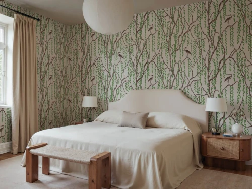 Fototapeta botaniczna - żurawie i drzewa Rebel Walls R21309 Droptree Beige Sophisticated Luxe