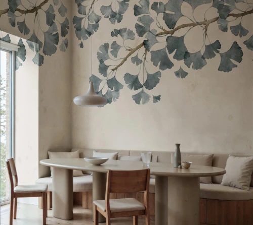 Fototapeta liście miłorzębu Rebel Walls R21341 Maidenhair Tree Blue Sophisticated Luxe
