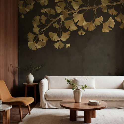 Fototapeta liście miłorzębu Rebel Walls R21343 Maidenhair Tree Black Sophisticated Luxe