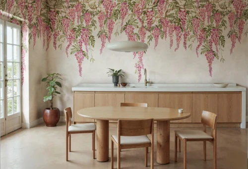 Fototapeta kwiaty glicynii spływające kaskadami Rebel Walls R21983 Whispers Wisteria Pink Sophisticated Luxe