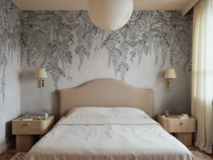 Fototapeta kwiaty glicynii spływające kaskadami Rebel Walls R21985 Whispers Wisteria Blue Sophisticated Luxe