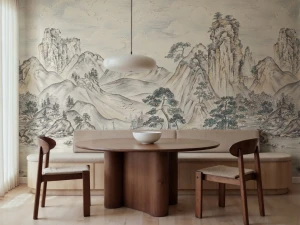 Fototapeta krajobraz gór i sosen Rebel Walls R21989 Timeless Pines Beige Sophisticated Luxe