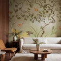 Fototapeta żurawie w scenerii ogrodowej Rebel Walls R21997 Where Cranes Dream Green Sophisticated Luxe