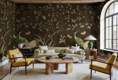 Fototapeta żurawie w scenerii ogrodowej Rebel Walls R21998 Where Cranes Dream Black Sophisticated Luxe