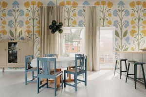 Fototapeta kwiaty retro Rebel Walls R22081 Folk Flower Yellow Botanical Gardens