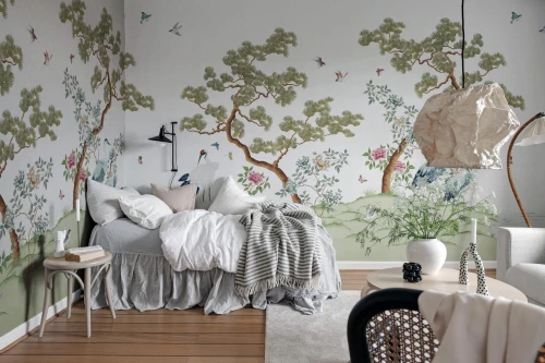 Fototapeta botaniczny krajobraz Rebel Walls R21722 Pine Grove White Diane Hill