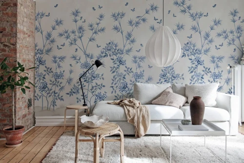 Fototapeta egzotyczny ogród Rebel Walls R21733 Eastern Bloom Light Blue Diane Hill