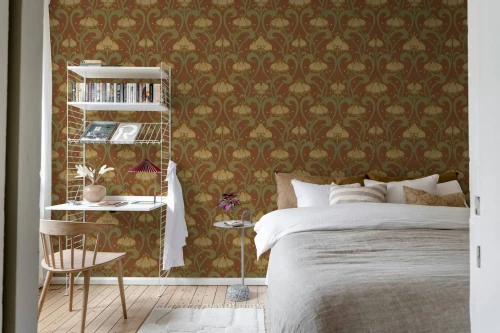 Fototapeta roślinna Rebel Walls R21749 Art Nouveau Flower Red Hot Pops