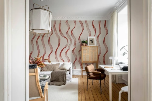 Fototapeta falujące linie Rebel Walls R22096 Ribbon Stripe Red Hot Pops