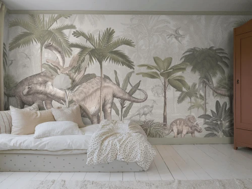 Mural dinozaury Boras Tapeter Studio 9875W Vintage Palms Dinosaurs Magical Walls