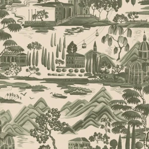 Tapeta malarski krajobraz Como Sandberg S10689 Lake Como Forest Green Villa Como