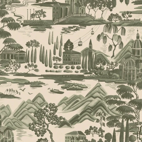 Tapeta malarski krajobraz Como Sandberg S10689 Lake Como Forest Green Villa Como
