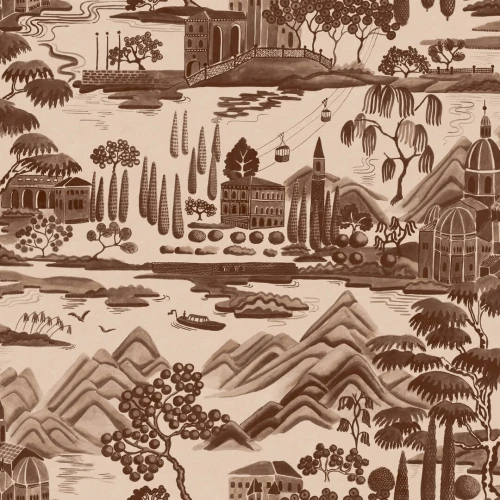 Tapeta malarski krajobraz Como Sandberg S10690 Lake Como Brown Villa Como