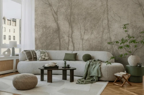 Fototapeta zamglony las Foggy Beige Wall Art