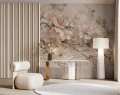 Fototapeta gałązki kwitnącej wiśni Sakura Beige Wall Art