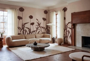 Fototapeta polne kwiaty Rebel Walls R22357 Floral Silhouette Pink Hot Pops
