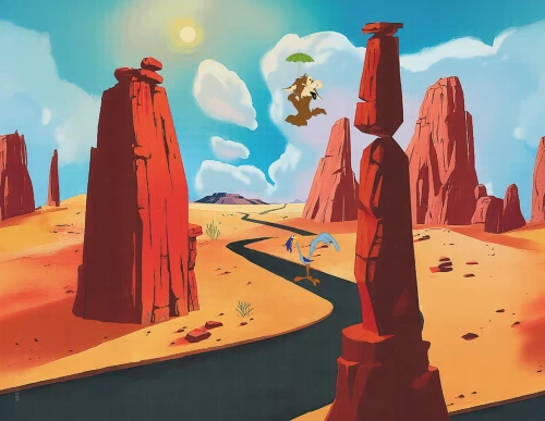 Fototapeta Kojot i Struś Pędziwiatr London Art Looney Tunes WBLT202-1 Warner Bros