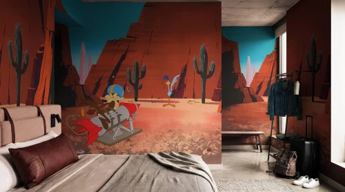 Fototapeta Kojot i Struś Pędziwiatr London Art Looney Tunes WBLT205-2 Warner Bros