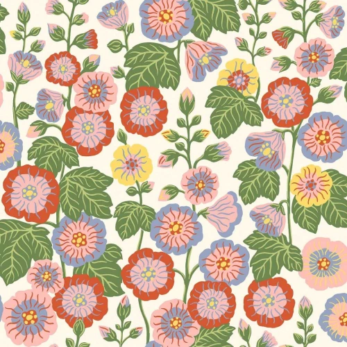Tapeta kwiaty w stylu retro Boras Tapeter 9171 Happy Hollyhocks Flowers