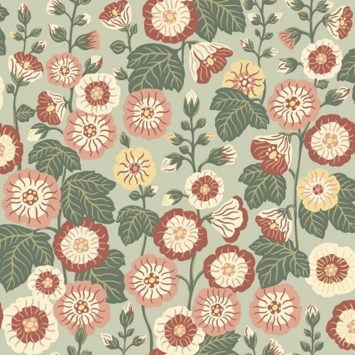 Tapeta kwiaty w stylu retro Boras Tapeter 9172 Happy Hollyhocks Flowers
