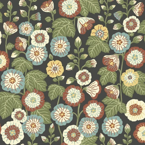 Tapeta kwiaty w stylu retro Boras Tapeter 9173 Happy Hollyhocks Flowers