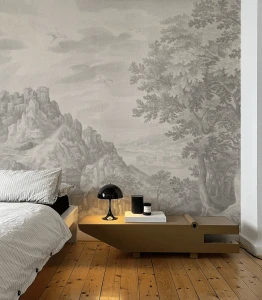Tapeta do sypialni z motywem drzew Wallcolors Ethereal Forest Beige 9015 Cozy Landscapes - tapeta na wymiar