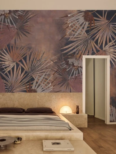 Tapeta do sypialni z motywem liści Wall&Deco WDEV2501 Evoking Contemporary - tapeta na wymiar