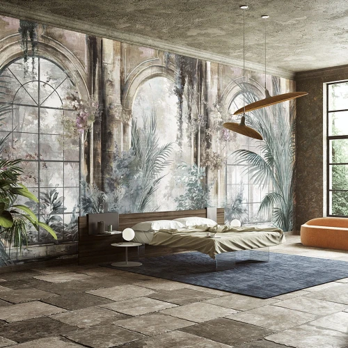 Tapeta do sypialni ogród w architektonicznej oprawie Inkiostro Bianco INKTBIR21 Evan Gio Bressana - tapeta na wymiar