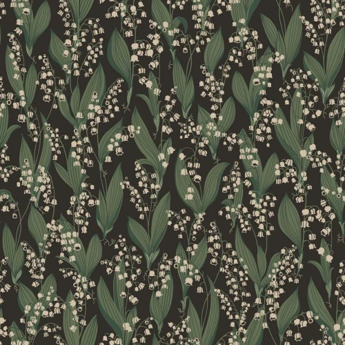 Tapeta kwiaty konwalii Sandberg S10769 Liljekonvalj Charcoal Kolonin II