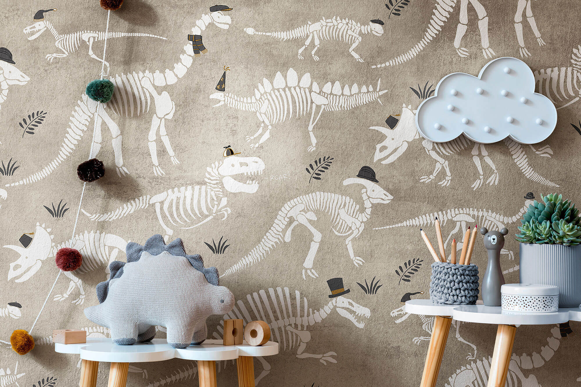 Tapeta Szkielety Dinozaurów do pokoju chłopca Tecnografica 76405-1 Dino Beige