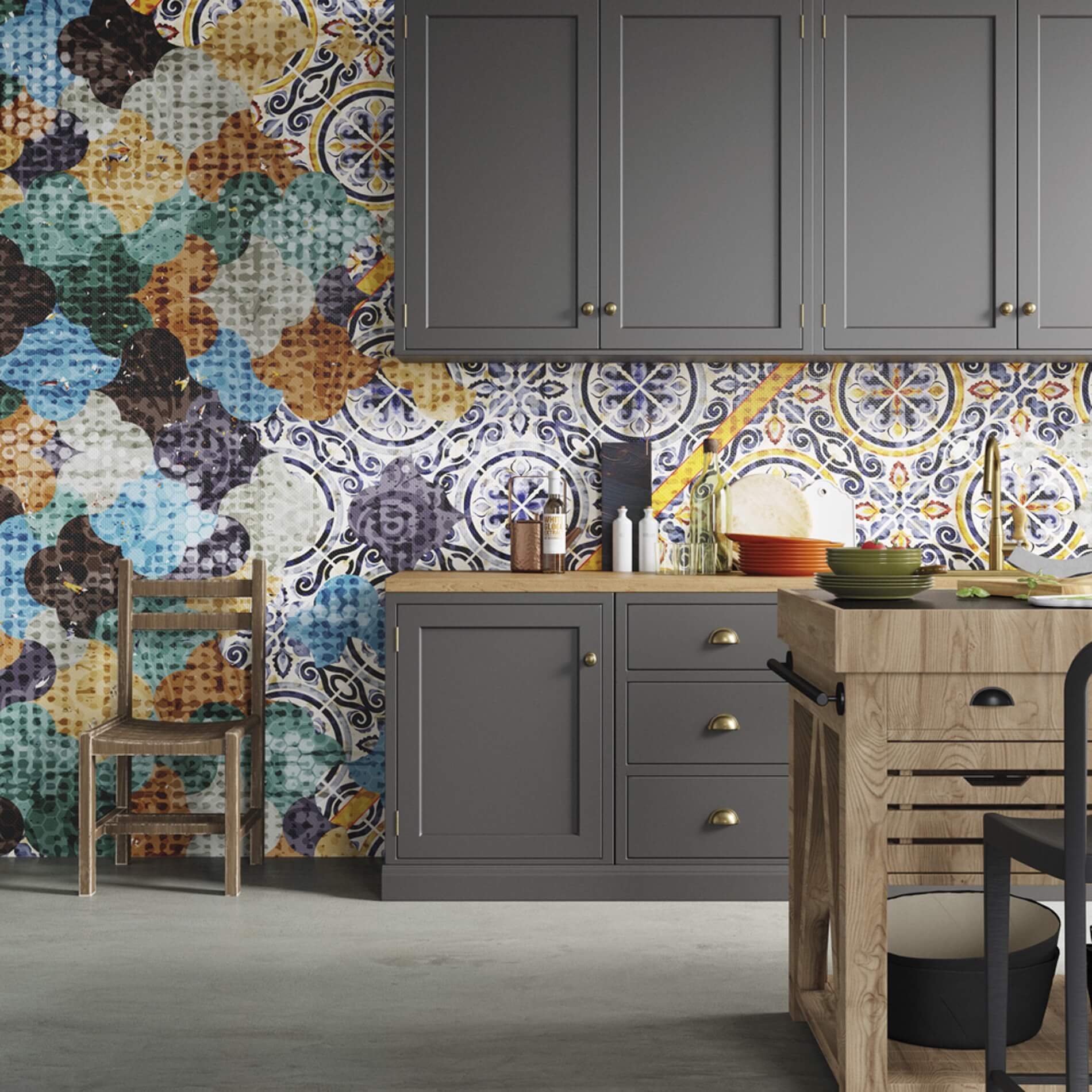 Tapeta w płytki portugalskie do kuchni Azulejo Inkiostro Bianco VIETRI INKINRO2001 Inediti Cruise Collection
