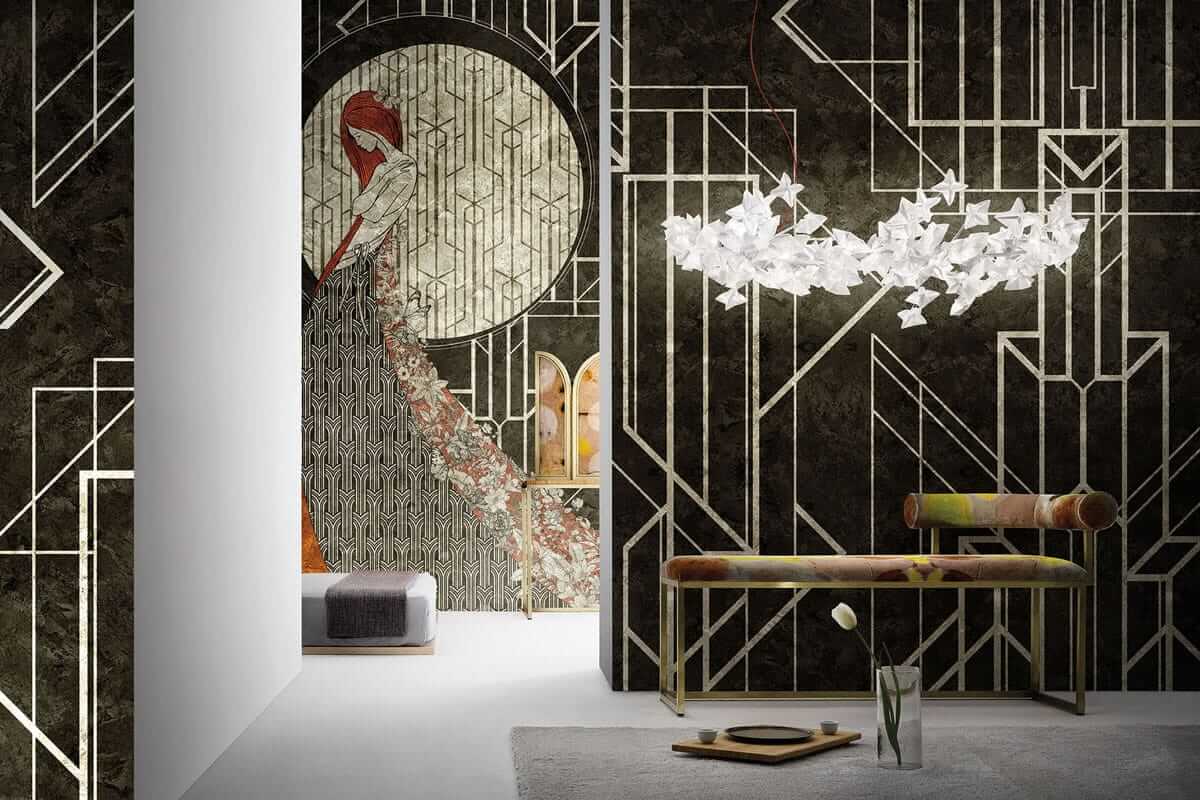 Tapeta na wymiar art deco na złotym winylu Inkiostro Bianco AUBREY INKZAIN1801 GoldenWall