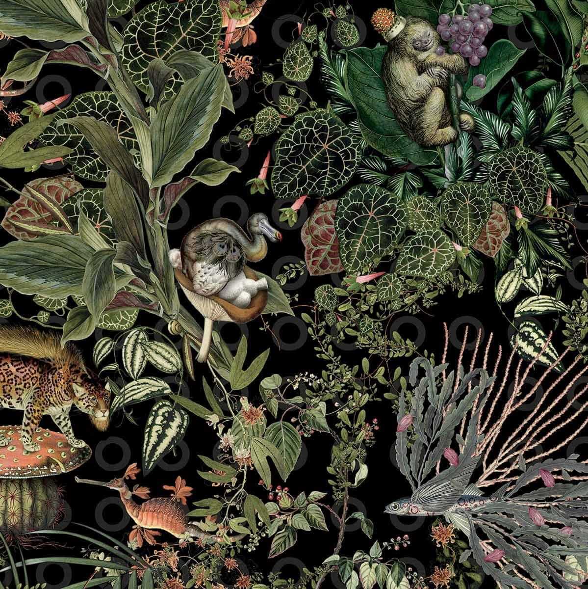 Tapeta ze zwierzętami tekstylna Arte Moooi MO2071 Menagerie of Extinct Animals Raven