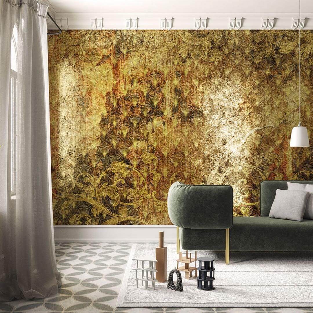 Złota tapeta w salonie w stylu art-deco INKUTCX2001