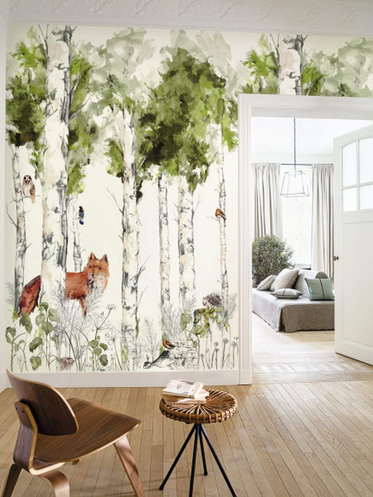Mural brzozowy las aranżacja w skandynawskim stylu do pokoju malucha Casamance 74941324 SYLVANIA Panoramas 
