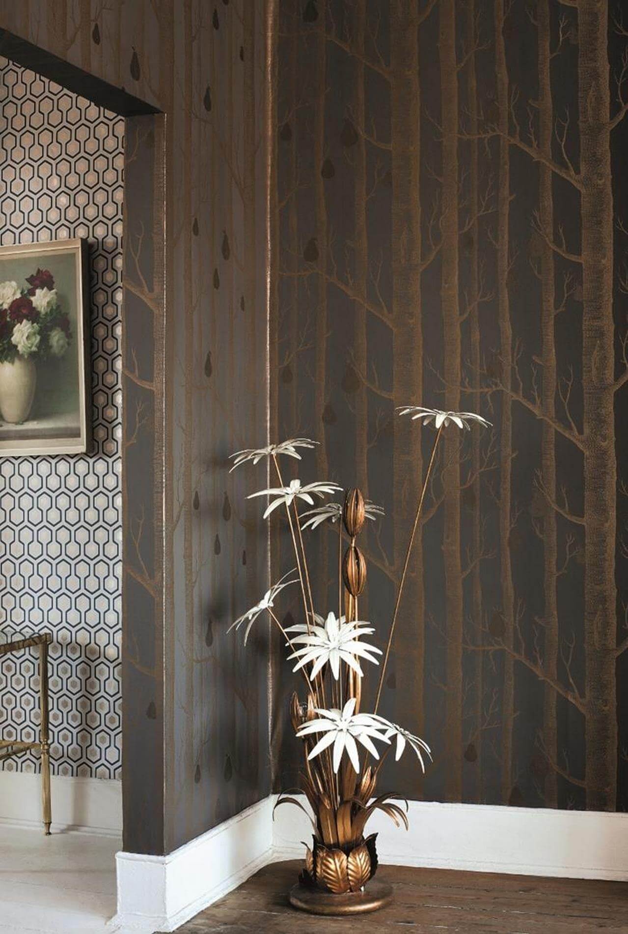 Błyszcząca tapeta w drzewa i gruszki Cole&Son Woods & Pears 95/5028 The Conptemporary Collection