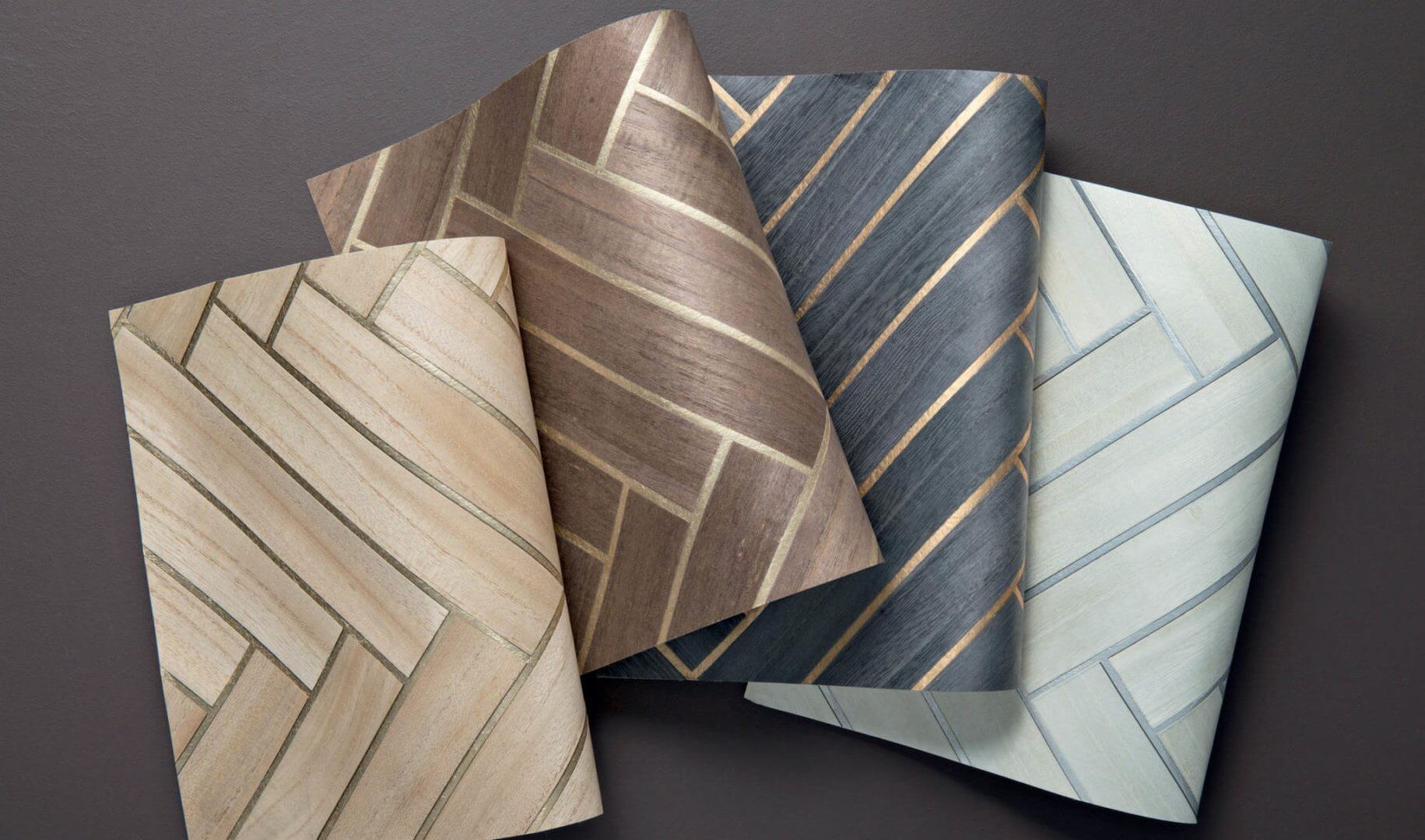 Tapeta Jodełka Fornir CMO Paris Bois Chevron Tabac Or WBO 02 70 Wood Wallcovering