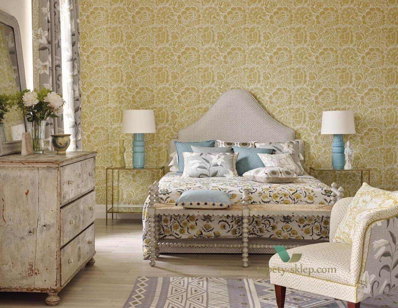tapeta w kwiaty do sypialni ornament 215429