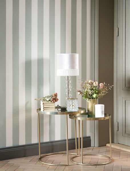 Tapeta w pasy aranżacja do sypialni Casadeco Stripe FOCL 85837105 Five o'clock