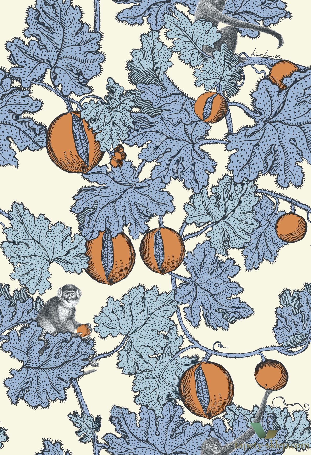 Tapeta W Małpki I Owoce Cole & Son Frutto Proibito 114/1003 Fornasetti