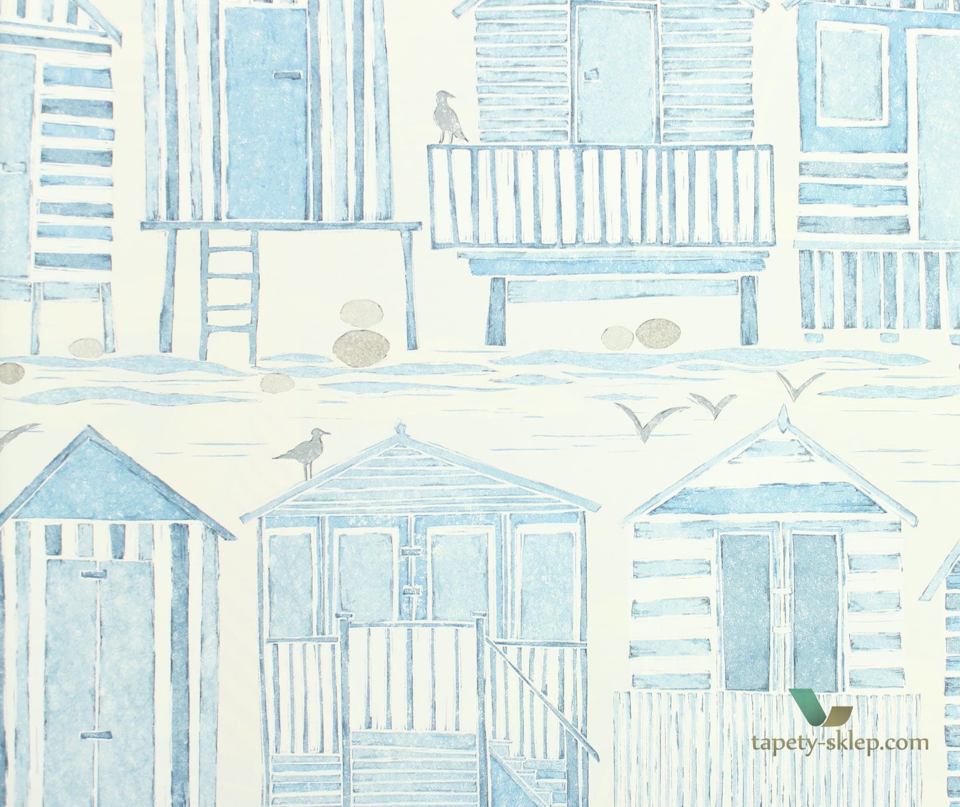 Tapeta marynistyczna Sanderson 216560 Beach Huts Port Isaac